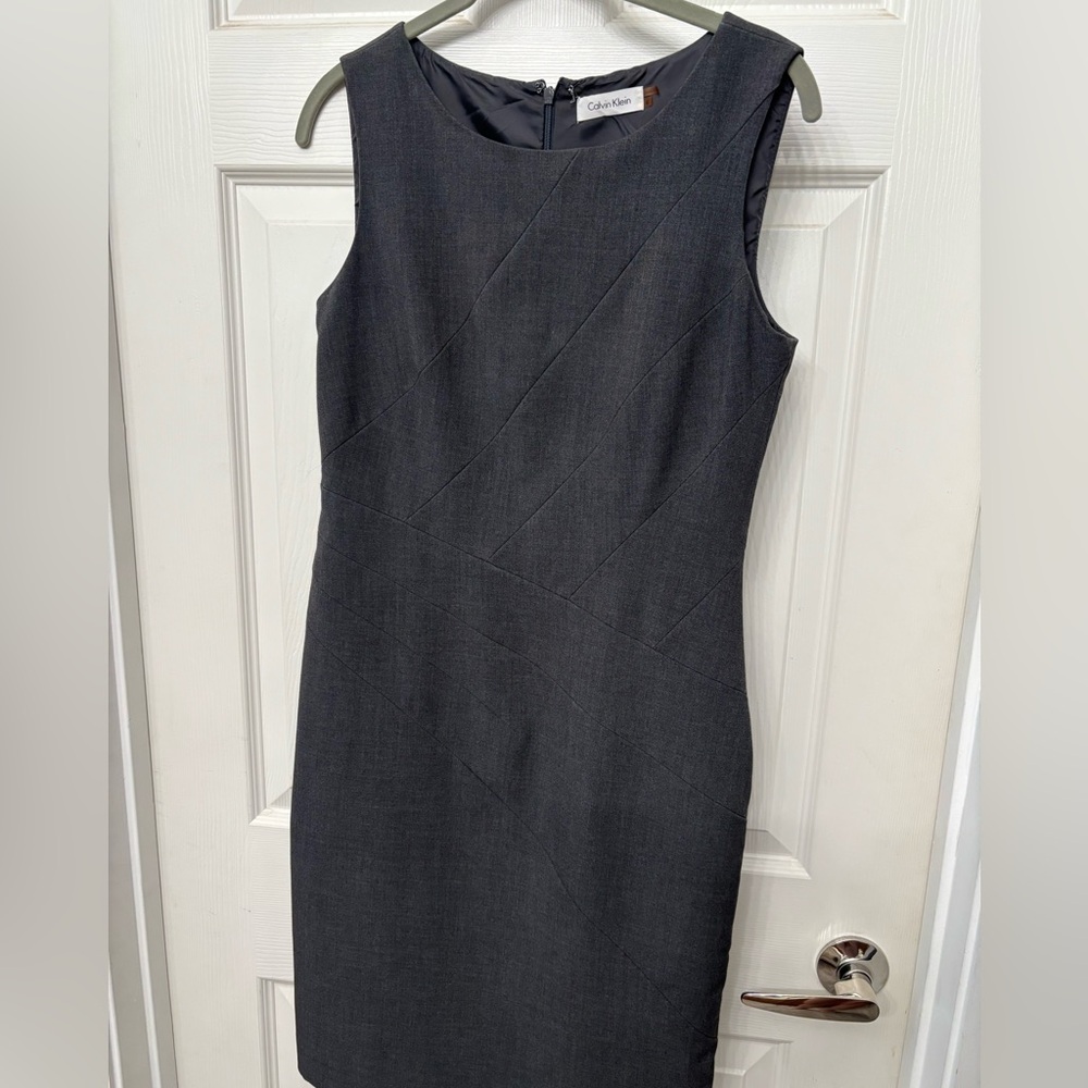 Calvin Klein Charcoal Sleeveless Midi Sheath Dress